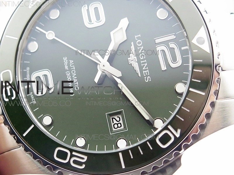 Conquest L3.840.4.56.6 Real Ceramic Bezel SS ZF 1:1 Best Edition Green dial On SS Bracelet A2824